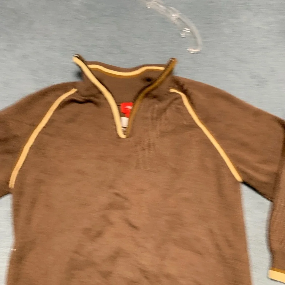 Mossimo Sweater Kids Medium Brown Contrast Piping Outdoor Workwear Quarter Zip